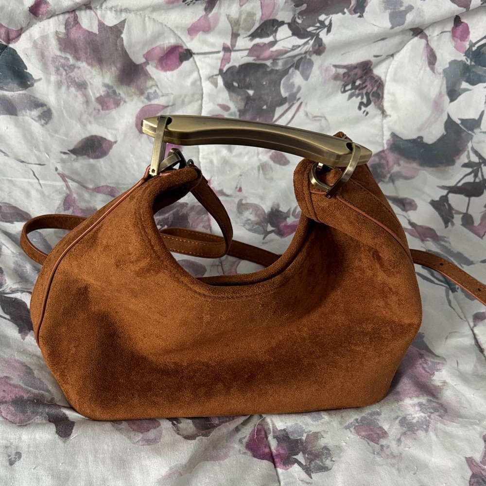 Suede Mini Hobo Shoulder Bag in Rust Brown